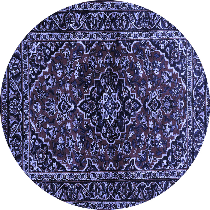 Round Machine Washable Persian Blue Traditional Rug, wshtr3129blu