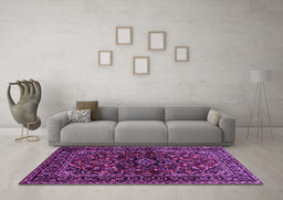 Machine Washable Persian Purple Traditional Area Rugs in a Living Room, wshtr3129pur