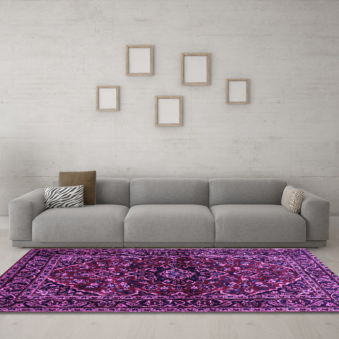 Machine Washable Persian Purple Traditional Area Rugs in a Living Room, wshtr3129pur