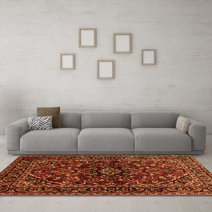 Machine Washable Persian Orange Traditional Area Rugs in a Living Room, wshtr3129org