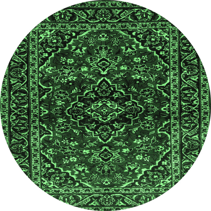 Round Machine Washable Persian Emerald Green Traditional Area Rugs, wshtr3129emgrn