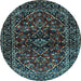 Round Machine Washable Persian Light Blue Traditional Rug, wshtr3129lblu