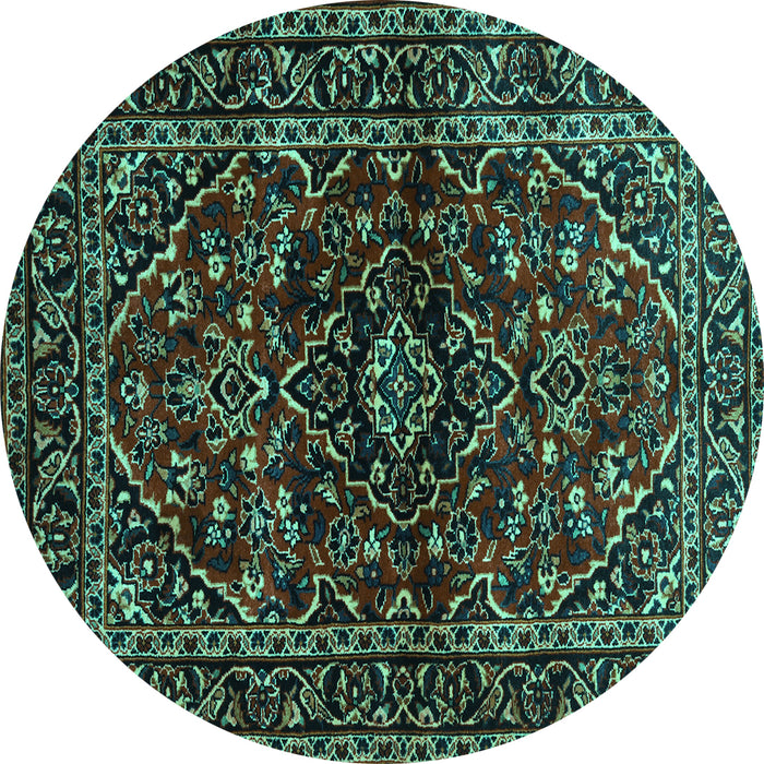 Round Machine Washable Persian Turquoise Traditional Area Rugs, wshtr3129turq