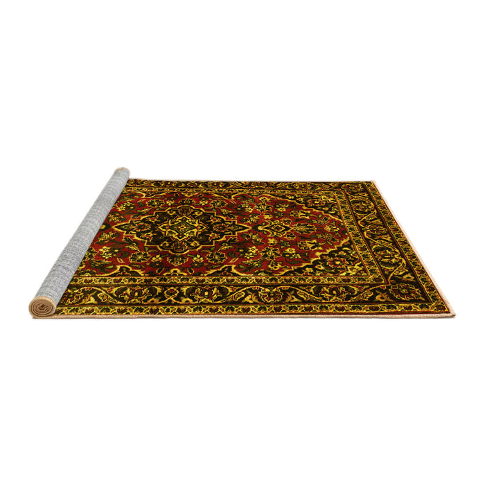 Sideview of Machine Washable Persian Yellow Traditional Rug, wshtr3129yw