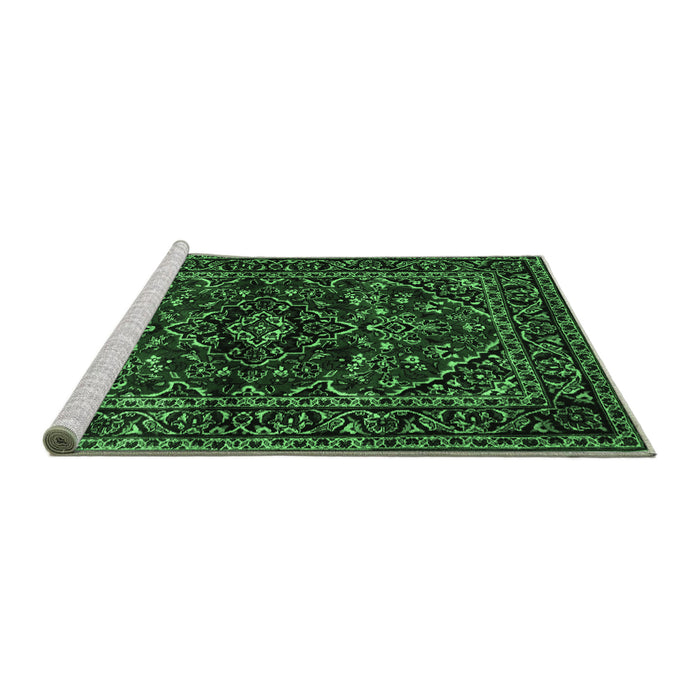 Sideview of Machine Washable Persian Emerald Green Traditional Area Rugs, wshtr3129emgrn