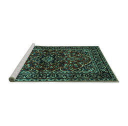 Sideview of Machine Washable Persian Turquoise Traditional Area Rugs, wshtr3129turq
