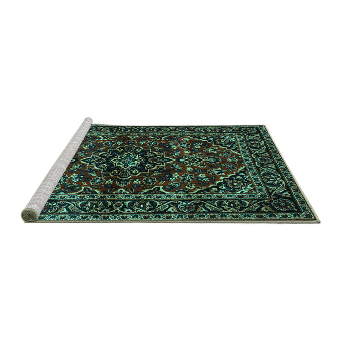 Sideview of Machine Washable Persian Turquoise Traditional Area Rugs, wshtr3129turq