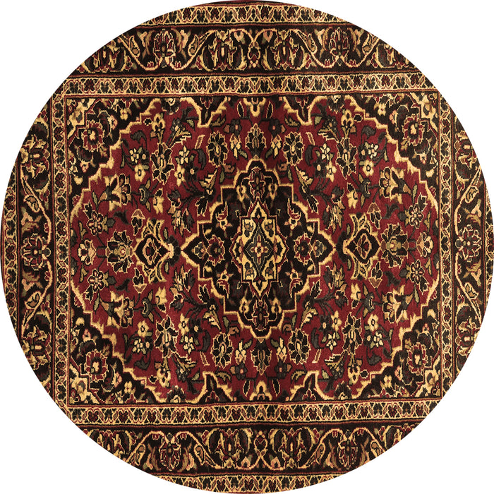 Round Machine Washable Persian Brown Traditional Rug, wshtr3129brn