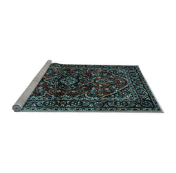 Sideview of Machine Washable Persian Light Blue Traditional Rug, wshtr3129lblu