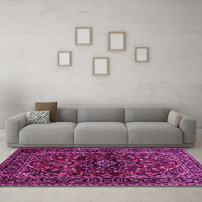 Machine Washable Persian Pink Traditional Rug in a Living Room, wshtr3129pnk