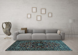 Machine Washable Persian Light Blue Traditional Rug in a Living Room, wshtr3129lblu