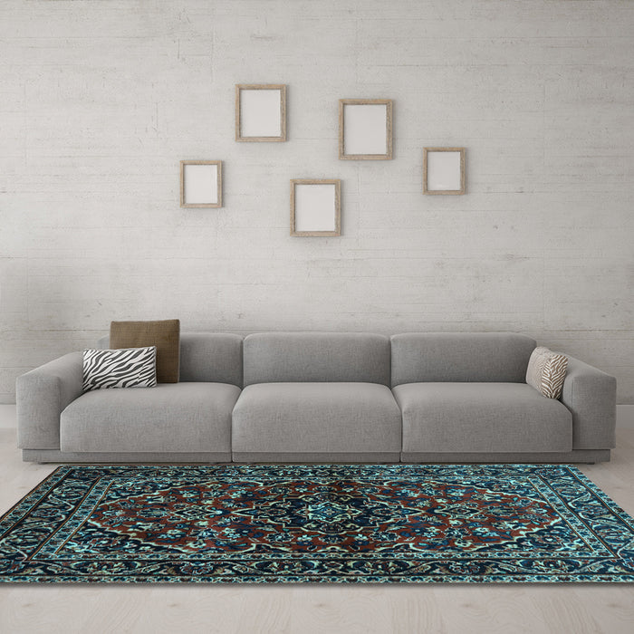 Machine Washable Persian Light Blue Traditional Rug in a Living Room, wshtr3129lblu