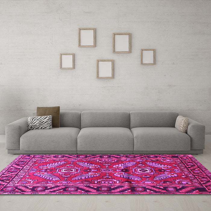 Machine Washable Persian Pink Traditional Rug in a Living Room, wshtr312pnk