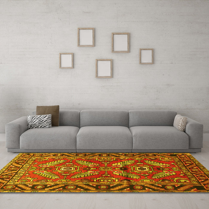 Machine Washable Persian Yellow Traditional Rug in a Living Room, wshtr312yw