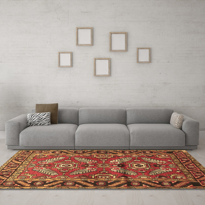 Machine Washable Persian Brown Traditional Rug in a Living Room,, wshtr312brn