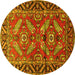 Round Machine Washable Persian Yellow Traditional Rug, wshtr312yw