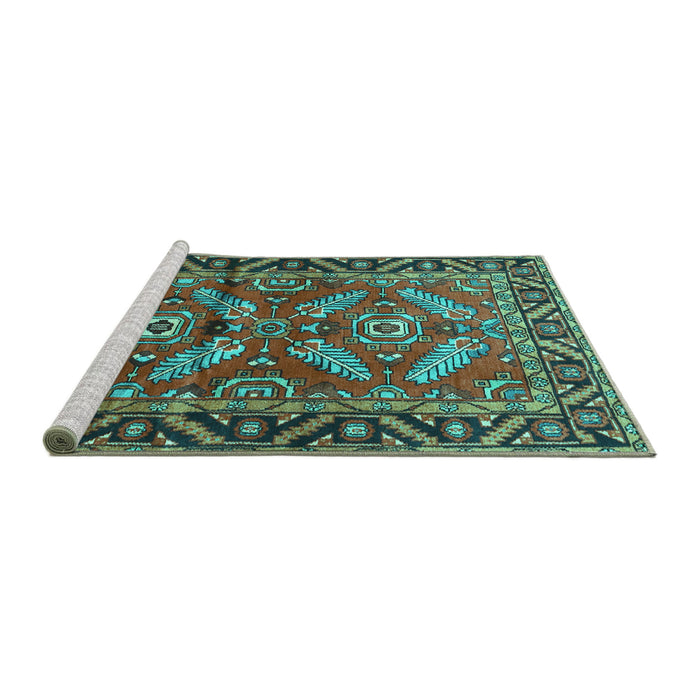 Sideview of Machine Washable Persian Turquoise Traditional Area Rugs, wshtr312turq