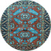 Round Machine Washable Persian Light Blue Traditional Rug, wshtr312lblu