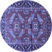 Round Machine Washable Persian Blue Traditional Rug, wshtr312blu