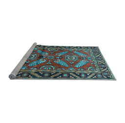 Sideview of Machine Washable Persian Light Blue Traditional Rug, wshtr312lblu