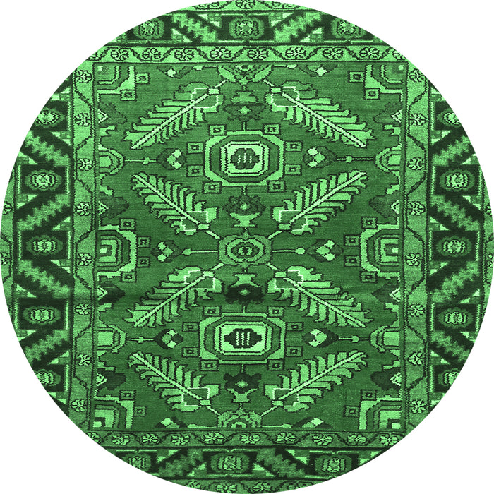 Round Persian Emerald Green Traditional Rug, tr312emgrn