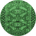 Round Persian Emerald Green Traditional Rug, tr312emgrn