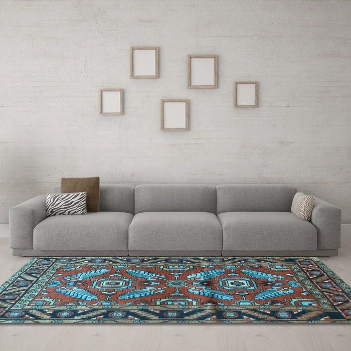 Machine Washable Persian Light Blue Traditional Rug in a Living Room, wshtr312lblu