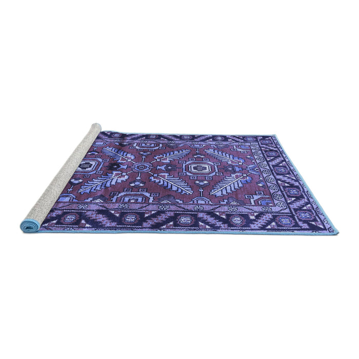 Sideview of Machine Washable Persian Blue Traditional Rug, wshtr312blu