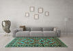 Machine Washable Persian Turquoise Traditional Area Rugs in a Living Room,, wshtr312turq