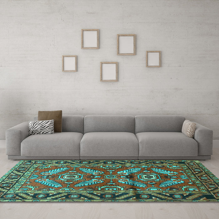 Machine Washable Persian Turquoise Traditional Area Rugs in a Living Room,, wshtr312turq