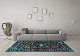 Machine Washable Persian Light Blue Traditional Rug in a Living Room, wshtr3130lblu