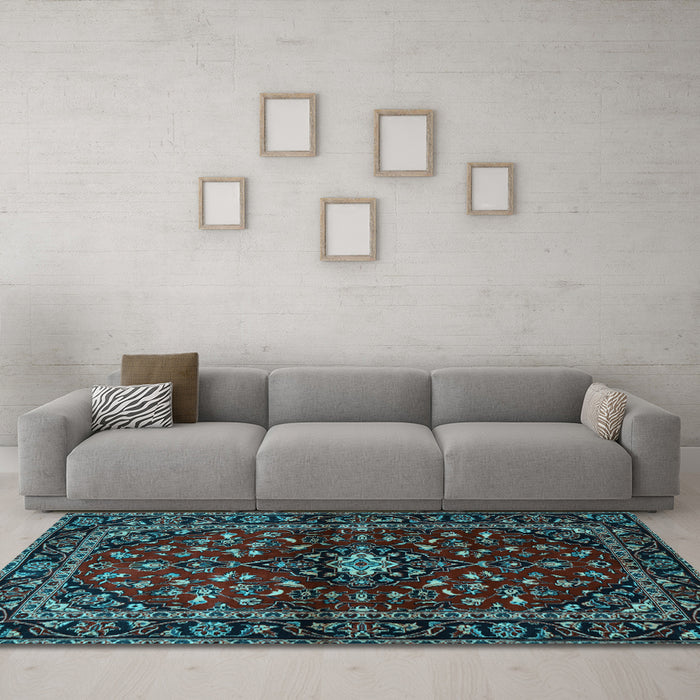 Machine Washable Persian Light Blue Traditional Rug in a Living Room, wshtr3130lblu