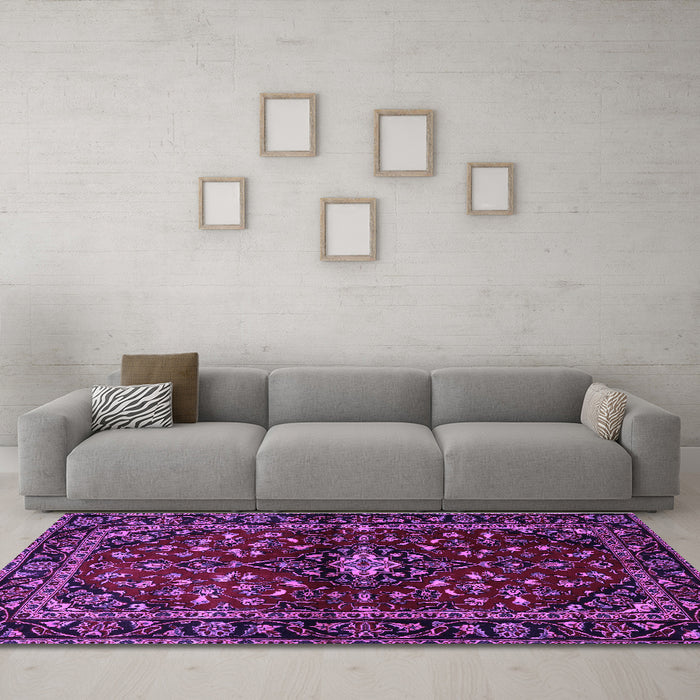 Machine Washable Persian Purple Traditional Area Rugs in a Living Room, wshtr3130pur