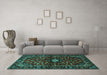 Machine Washable Persian Turquoise Traditional Area Rugs in a Living Room,, wshtr3130turq