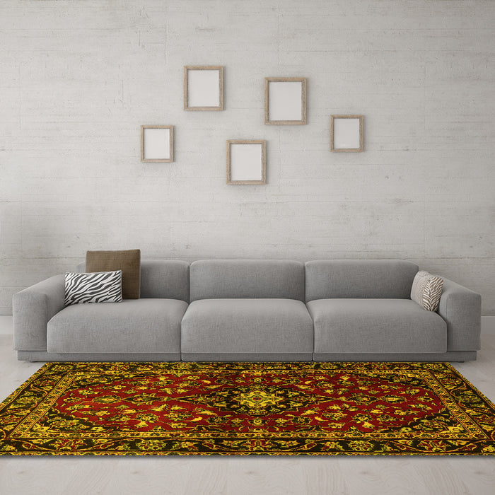 Machine Washable Persian Yellow Traditional Rug in a Living Room, wshtr3130yw