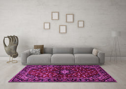 Machine Washable Persian Pink Traditional Rug in a Living Room, wshtr3130pnk
