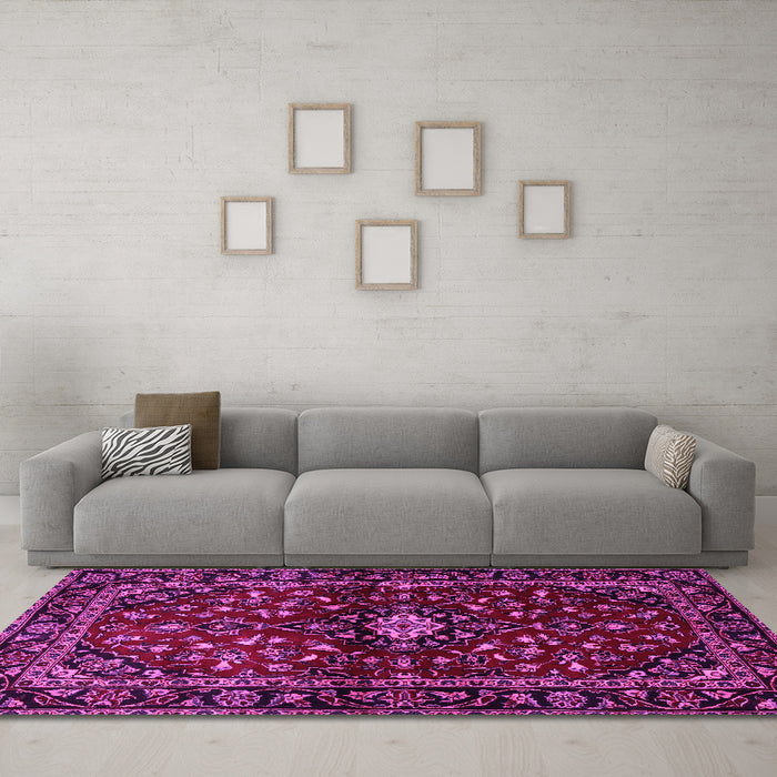 Machine Washable Persian Pink Traditional Rug in a Living Room, wshtr3130pnk