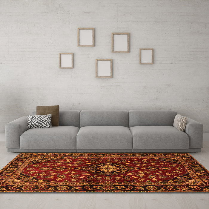 Machine Washable Persian Orange Traditional Area Rugs in a Living Room, wshtr3130org