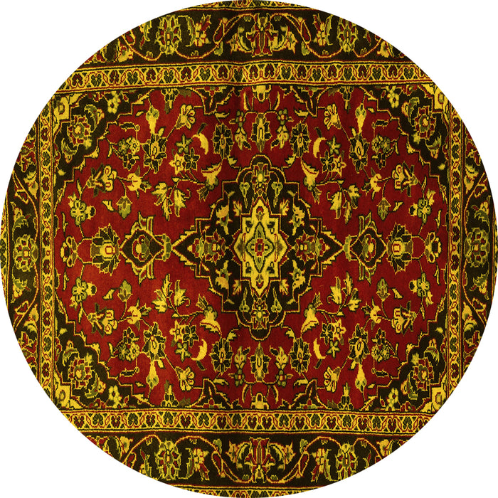 Round Machine Washable Persian Yellow Traditional Rug, wshtr3130yw