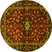 Round Machine Washable Persian Yellow Traditional Rug, wshtr3130yw