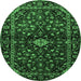 Round Machine Washable Persian Emerald Green Traditional Area Rugs, wshtr3130emgrn