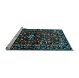 Sideview of Machine Washable Persian Light Blue Traditional Rug, wshtr3130lblu