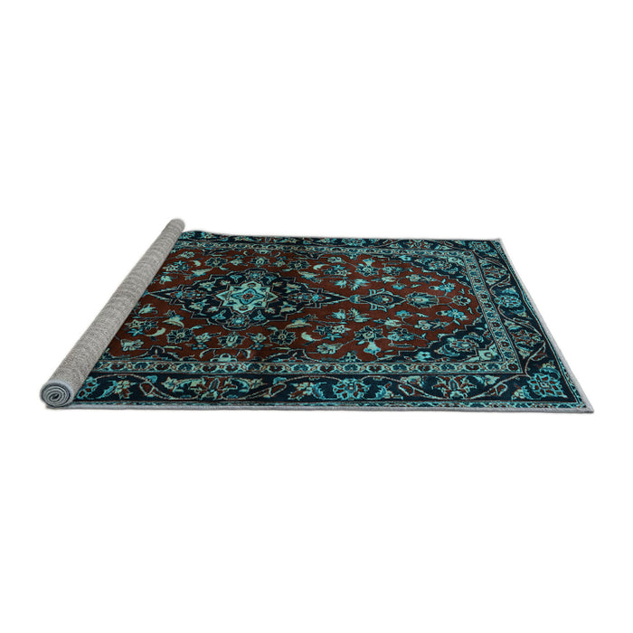 Sideview of Machine Washable Persian Light Blue Traditional Rug, wshtr3130lblu