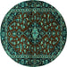 Round Machine Washable Persian Turquoise Traditional Area Rugs, wshtr3130turq