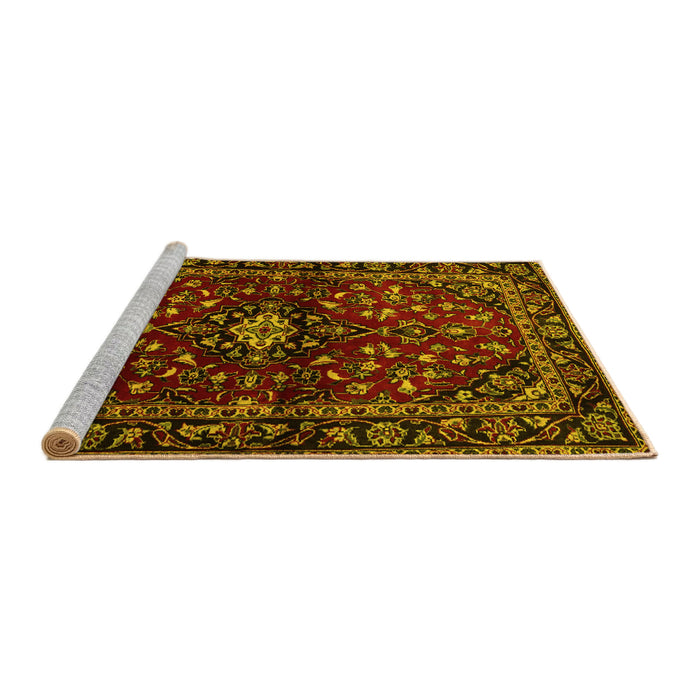 Sideview of Machine Washable Persian Yellow Traditional Rug, wshtr3130yw