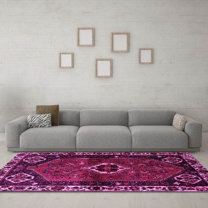 Machine Washable Persian Pink Traditional Rug in a Living Room, wshtr3131pnk