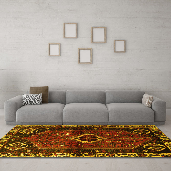 Machine Washable Persian Yellow Traditional Rug in a Living Room, wshtr3131yw