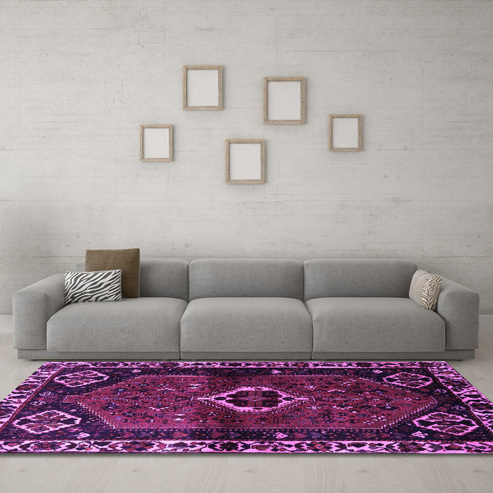 Machine Washable Persian Purple Traditional Area Rugs in a Living Room, wshtr3131pur