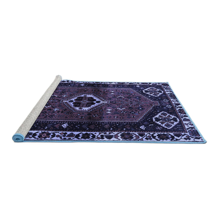 Sideview of Machine Washable Persian Blue Traditional Rug, wshtr3131blu