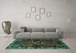 Machine Washable Persian Turquoise Traditional Area Rugs in a Living Room,, wshtr3131turq